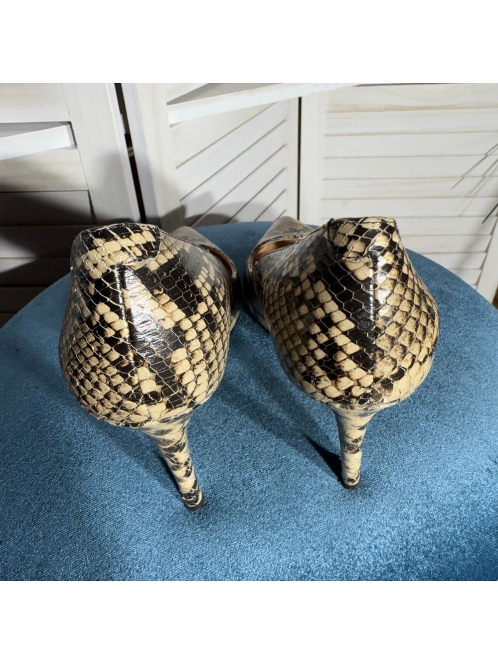 Anthony Veer Edith pump shoes Italian leather pointy toe snake design sz 8.5 - Picture 4 of 9